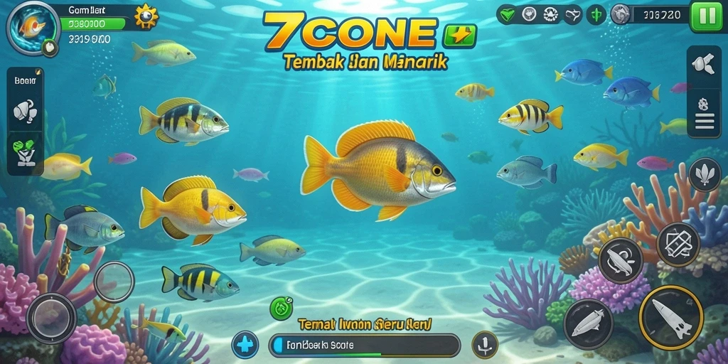Screenshot utama 7CONE menampilkan aksi seru gameplay Tembak Ikan.
