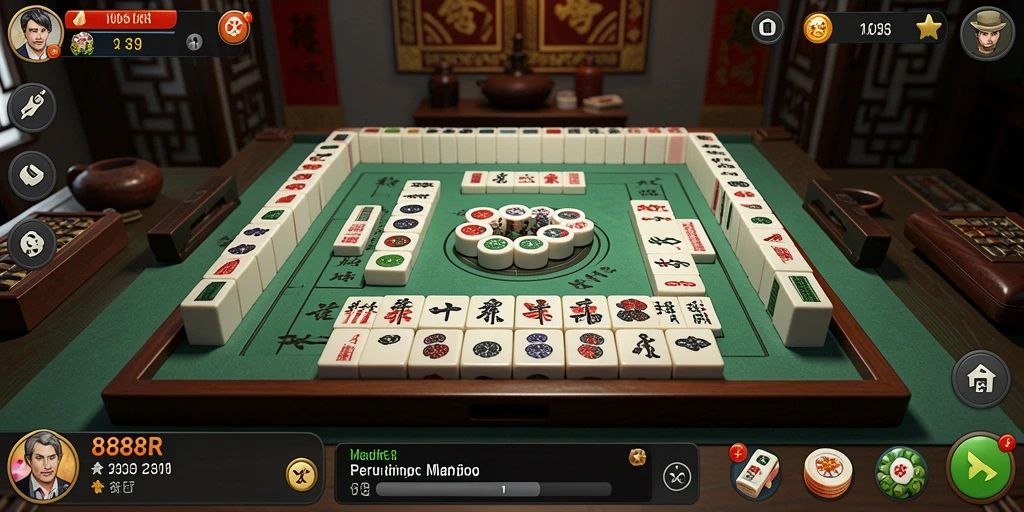 Screenshot gameplay 888R menampilkan momen mendebarkan saat menyusun ubin Mahjong.