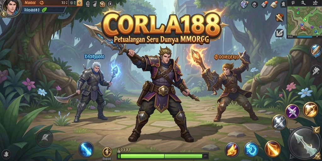 Tangkapan layar CORLA188 menampilkan pertarungan epik di dunia MMORPG yang luas.
