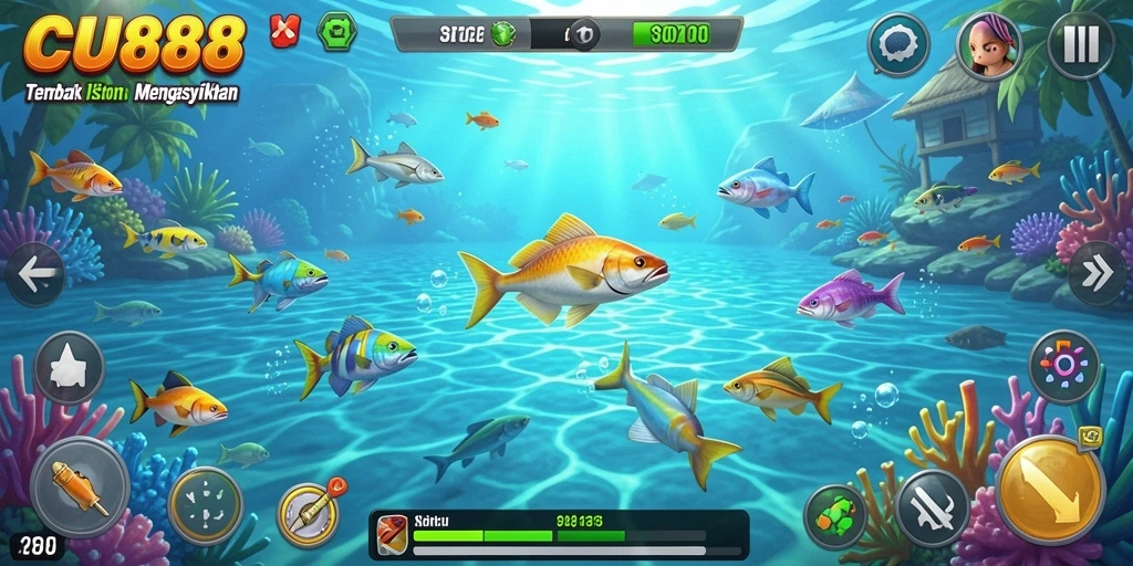 Screenshot utama CU888 menunjukkan gameplay seru Tembak Ikan.