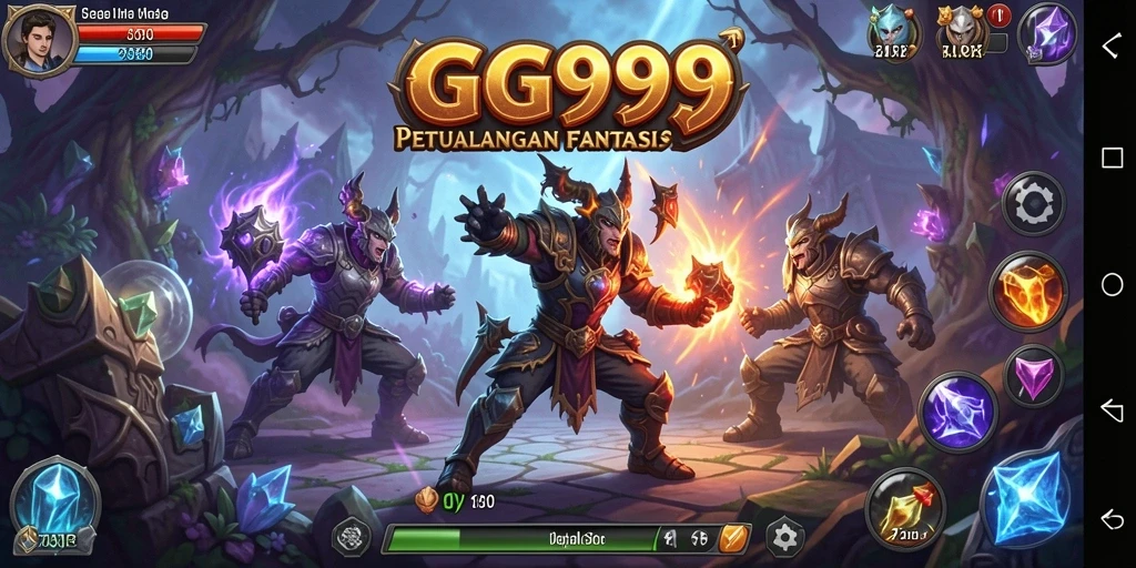 Tampilan gameplay GG999 dengan pertarungan seru di dunia fantasi.