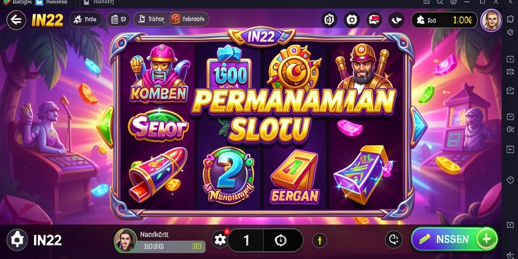Tangkapan layar dari gameplay IN22 yang menampilkan slot menarik dan fitur bonus.