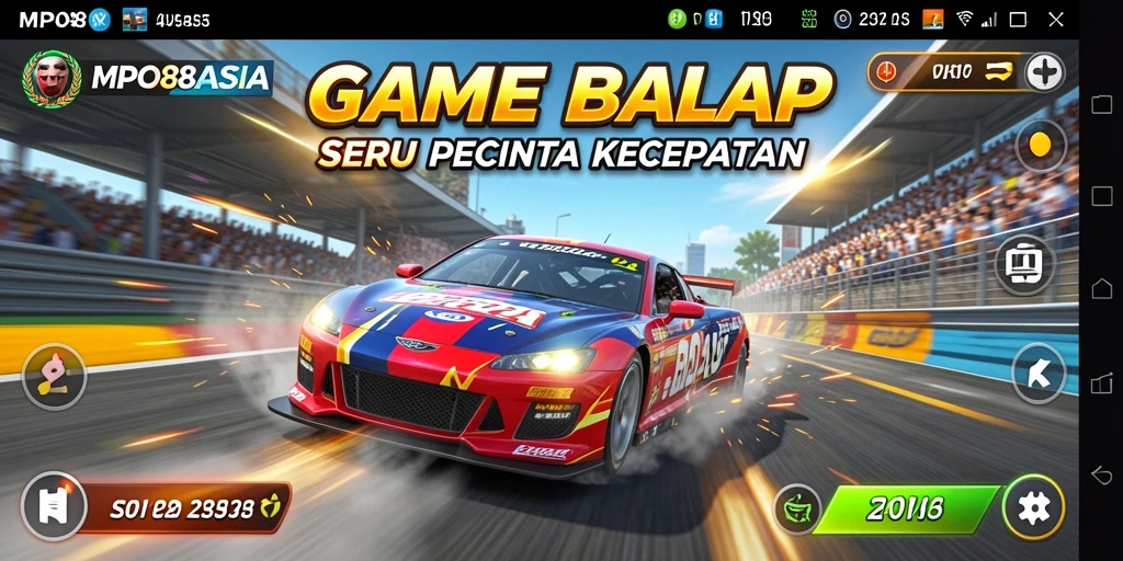 Screenshot MPO88ASIA menampilkan aksi balap yang cepat dan mendebarkan.