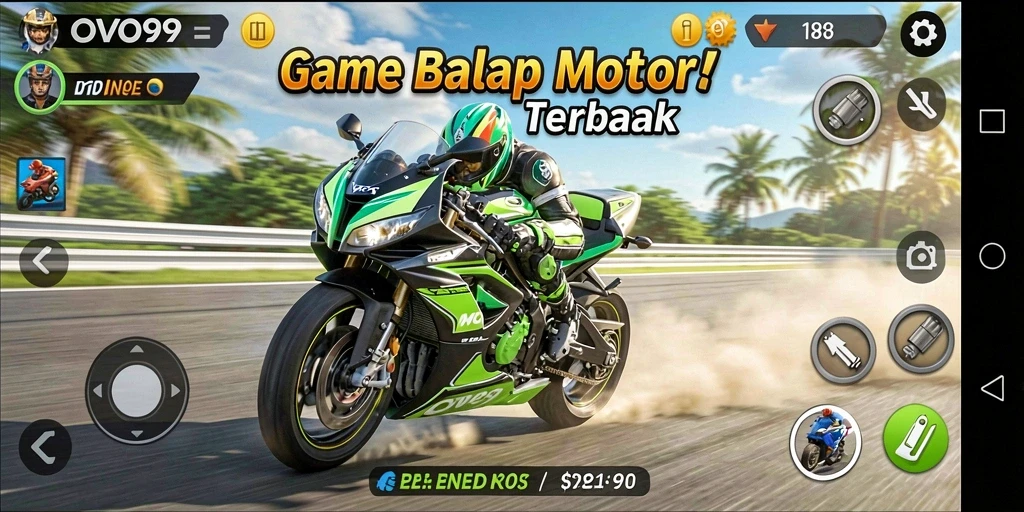 Gameplay OVO99 yang mendebarkan dengan sepeda motor dan trek yang menantang.