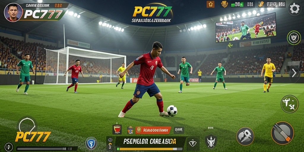 Screenshot menampilkan aksi mendebarkan dalam permainan sepak bola.