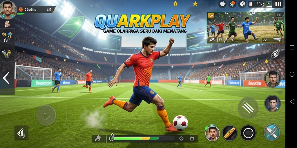 Screenshot gameplay <strong>QUARKPLAY</strong> dengan aksi olahraga yang dinamis.