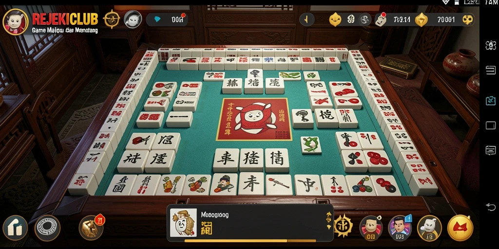 Tampilan gameplay seru dari REJEKICLUB yang penuh strategi Mahjong.