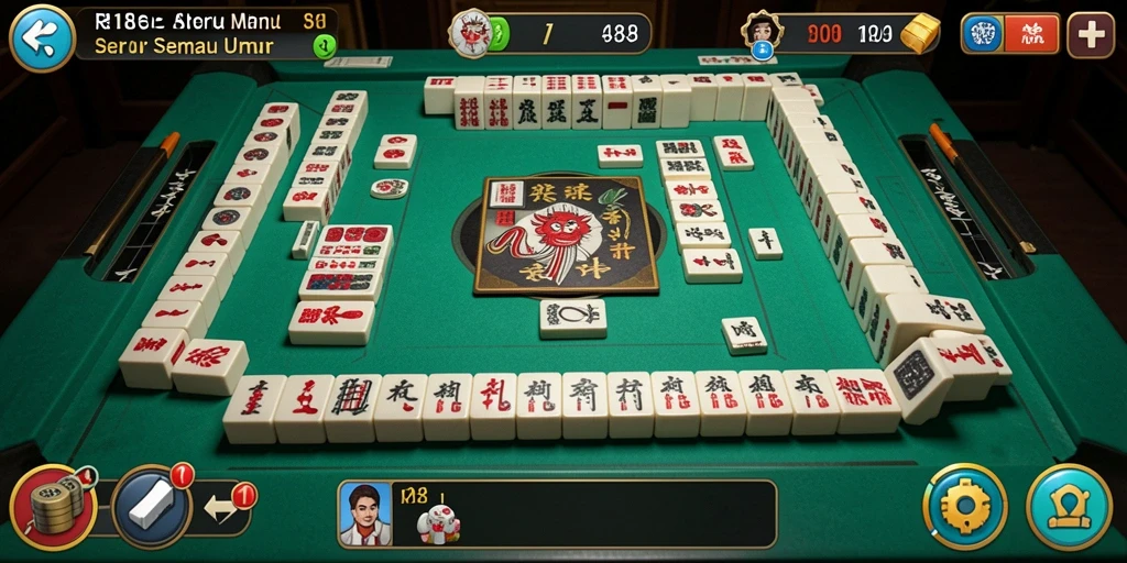 Tangkapan layar gameplay RI188 yang menampilkan aksi permainan Mahjong.