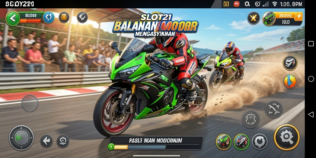 Screenshot utama SLOT21 menampilkan aksi balapan motor yang mendebarkan.